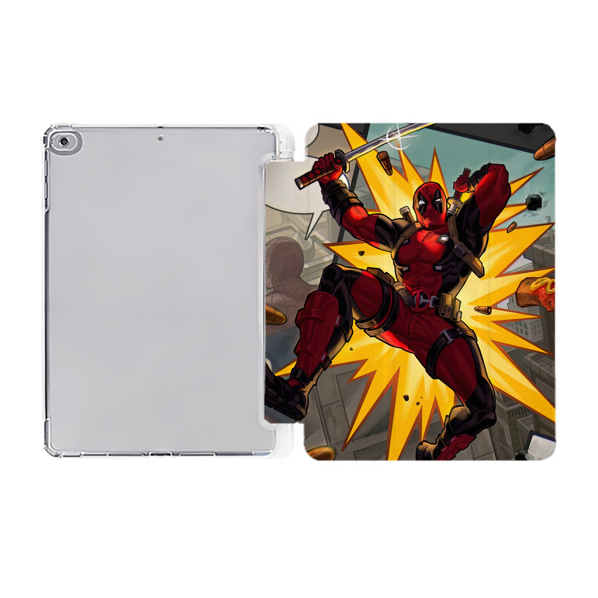 （画像用） Deadpool デッドプール IPad ケース ペン収納付き 三つ折りスタンド PUレザー×シリコン 対応機種9.5/10.5/10.9インチ